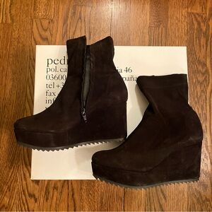 Pedro Garcia women’s black stretch suede Urika Wedge Booties w/zipper size US6.5